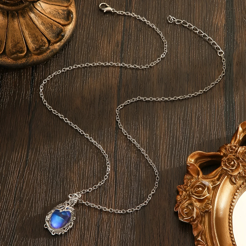 Genuine moonstone pendant necklace on sterling silver chain with polished bezel setting