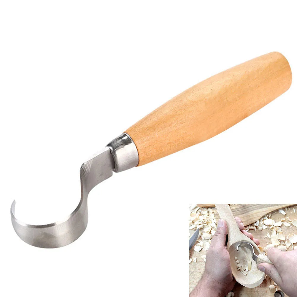 FastCraft curve carving knife with wooden handle showing 100mm length for woodworking