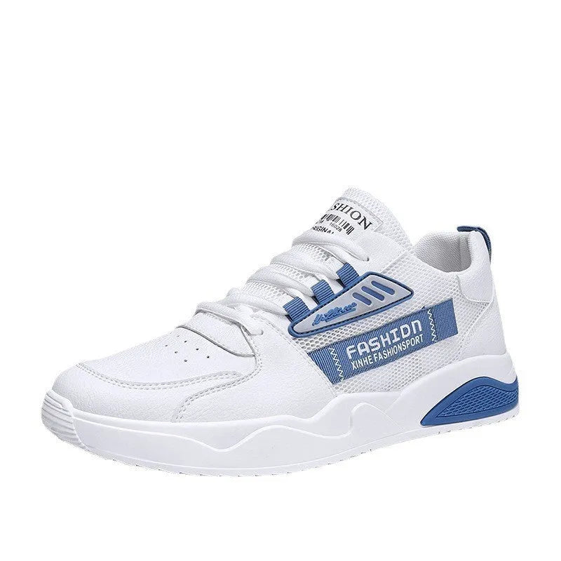 Men's casual mesh breathable sports shoes in blue with round toe and lace-up closure