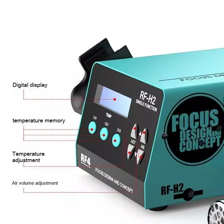 Digital display hot air gun with three nozzles for electronics repair and BGA chip rework