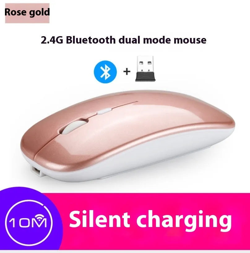 Bluetooth dual-mode wireless mouse in grey, compact rechargeable silent optical laptop mouse with USB cable