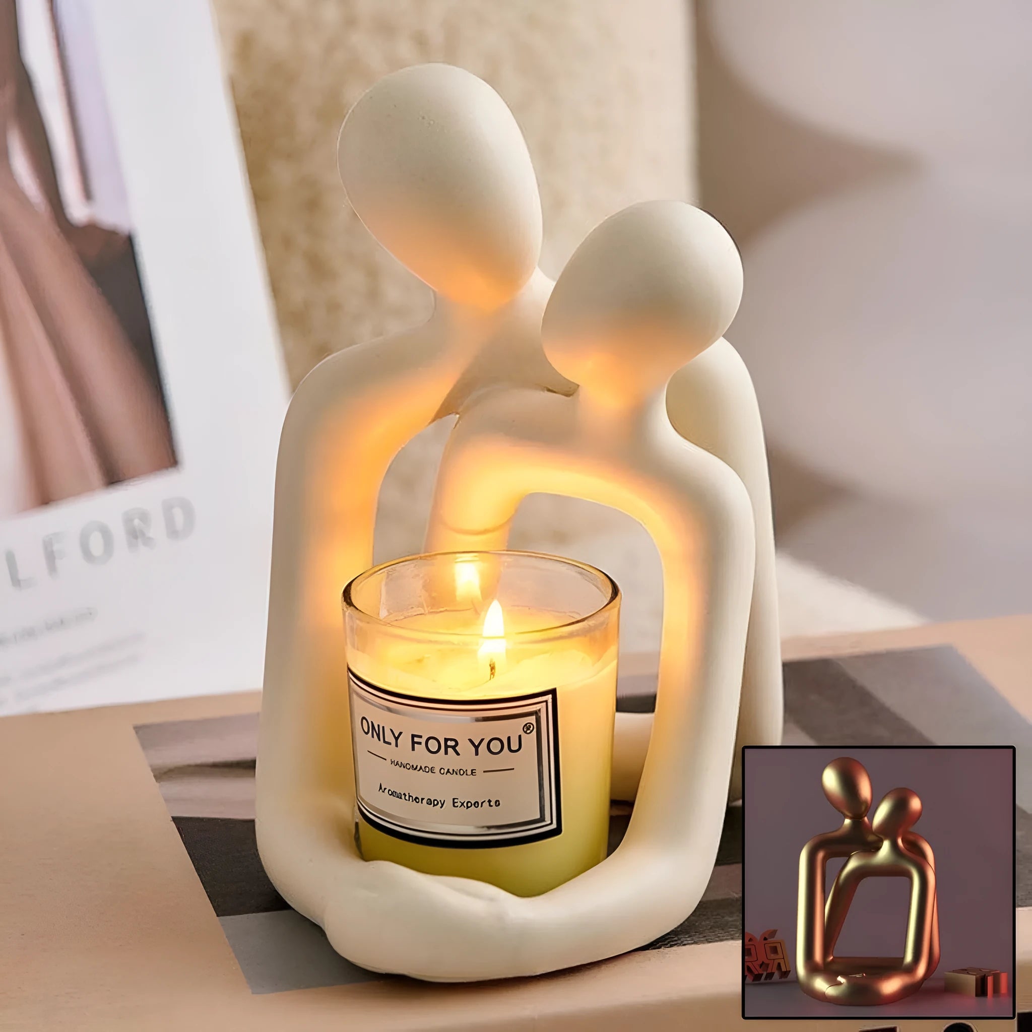 Modern style resin couple statue figurine in milky white or gold finish for shelf display