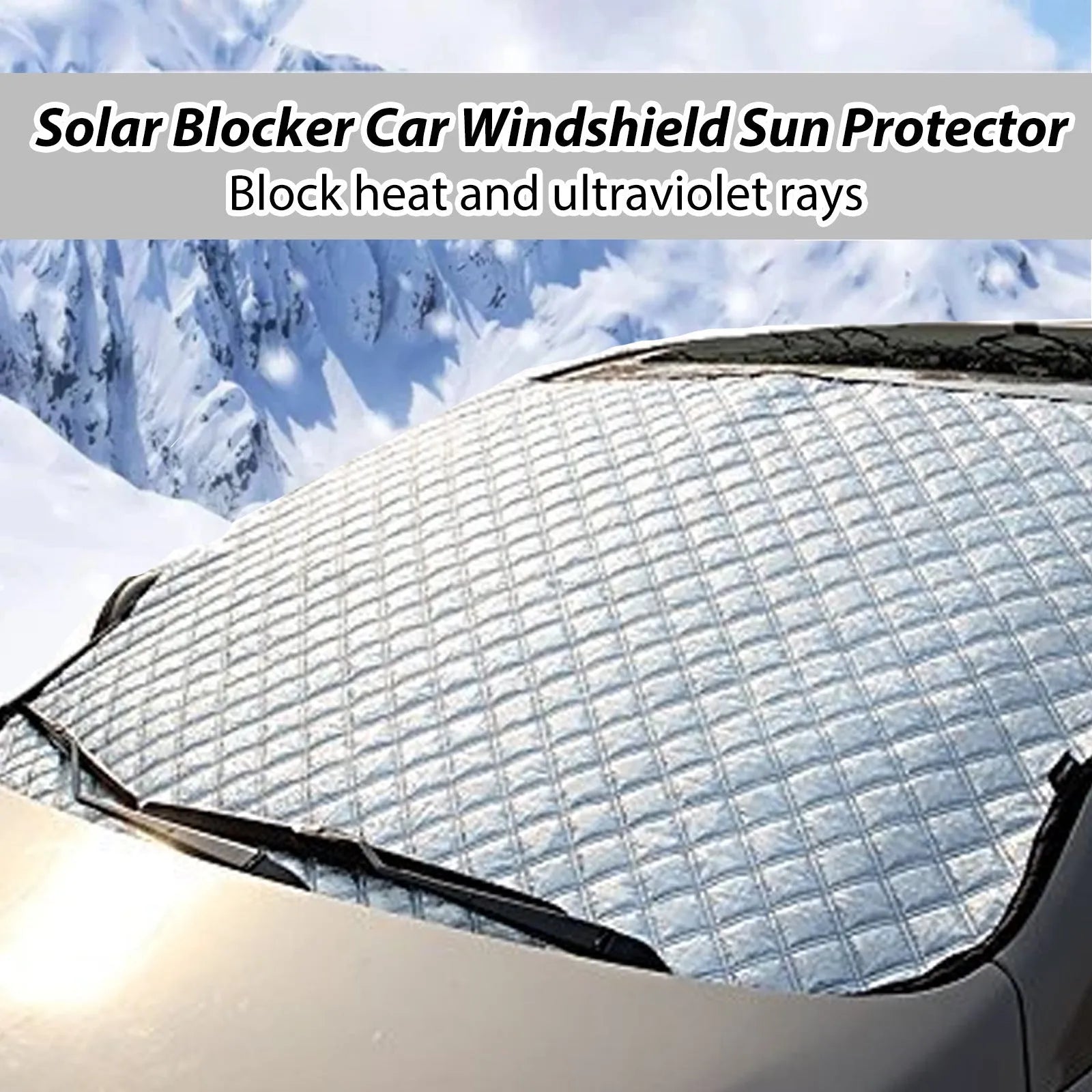 Silver aluminium film car windscreen frost cover measuring 140 by 95 centimetres