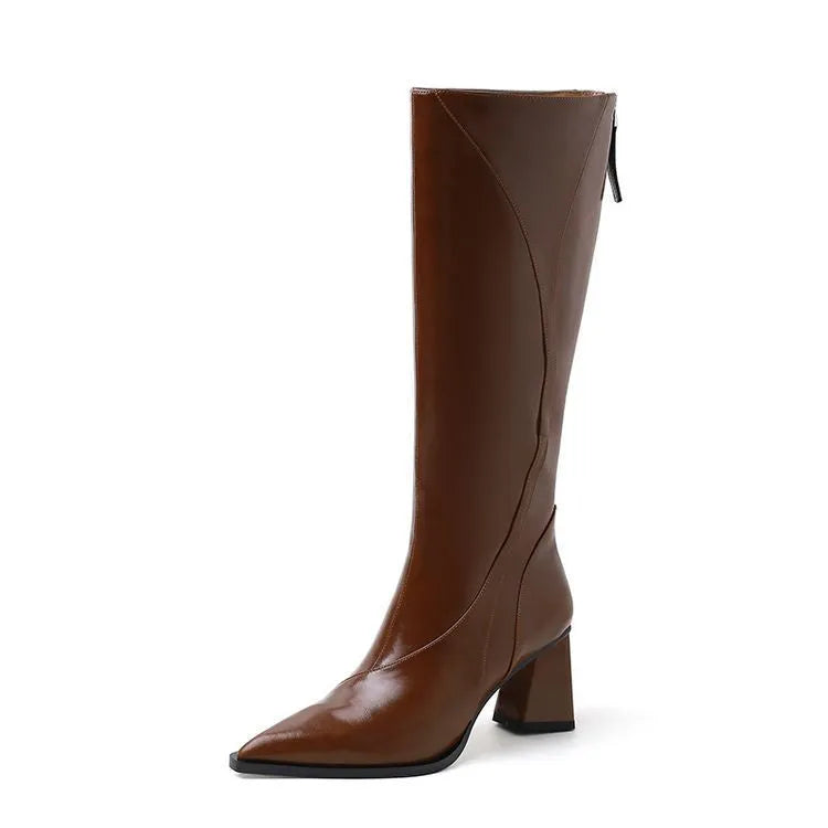 Women's black retro Maillard tube high heel riding boots with waterproof platform