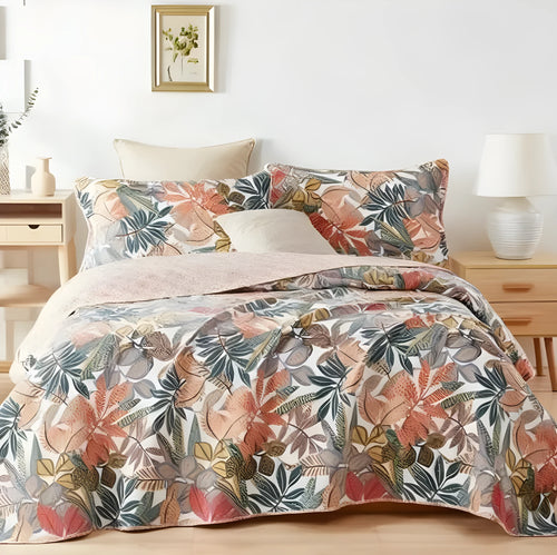 All cotton three-piece quilted bed cover set with plant and flower pattern 230x250cm American style