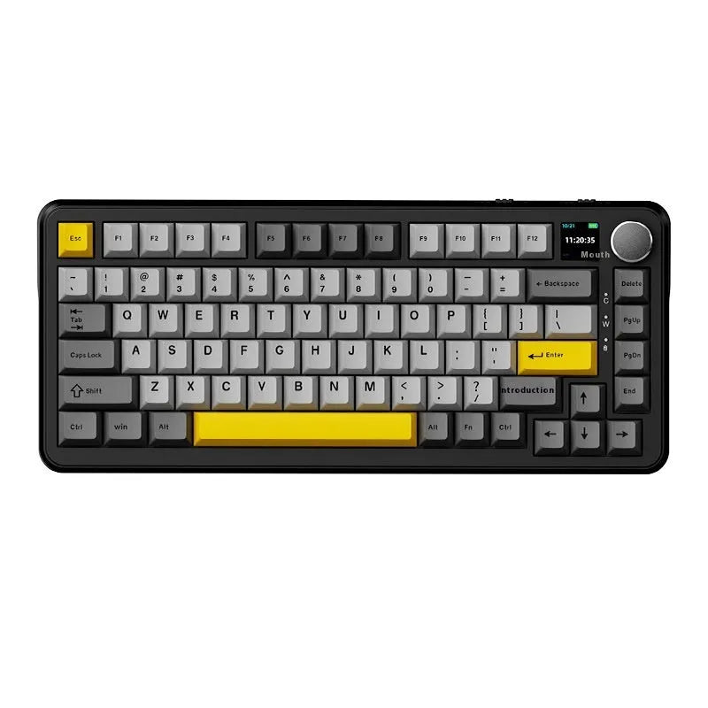 Black grey yellow wireless mechanical keyboard with 75% layout and hot-swappable switches
