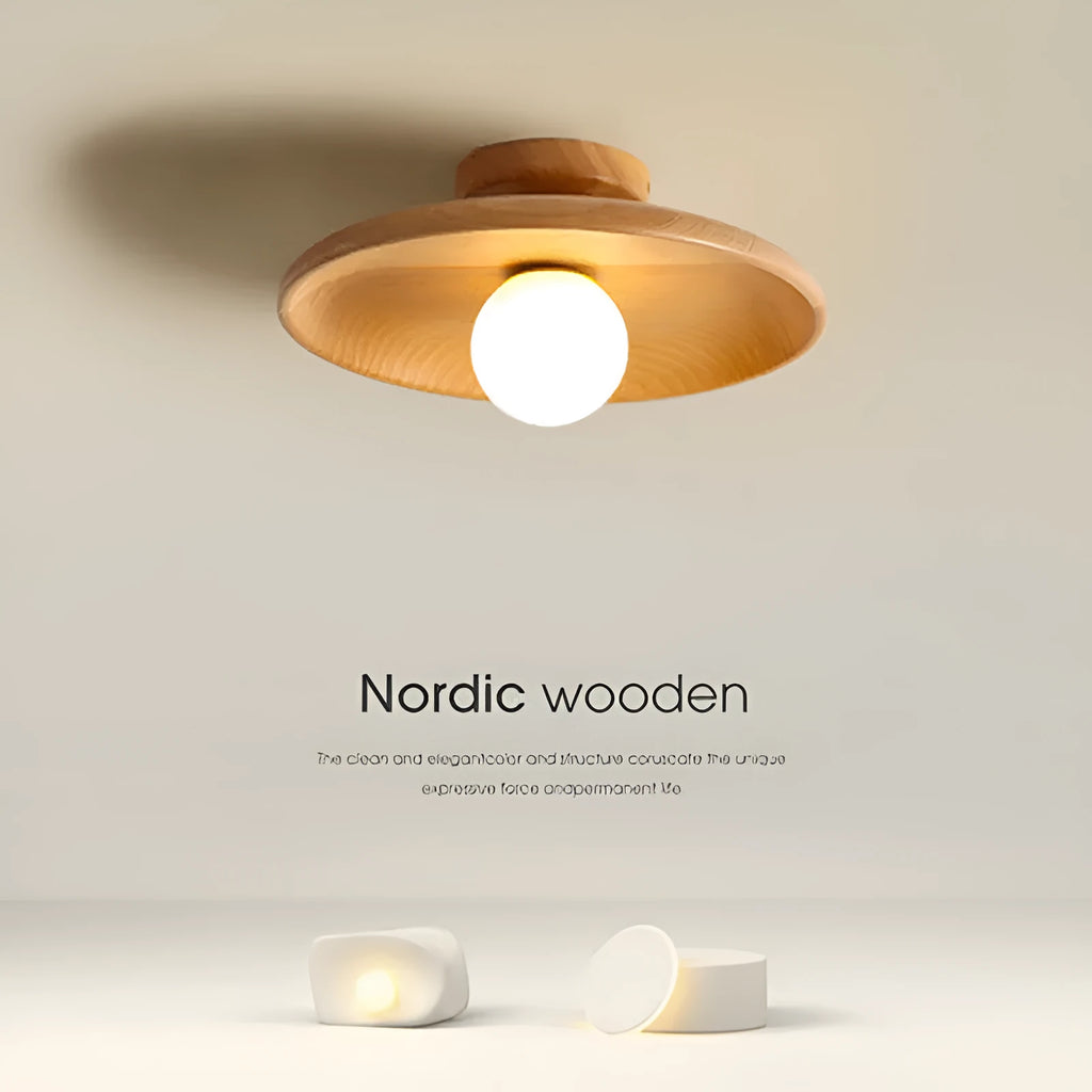 Solid wood and glass ceiling lamp in minimalist design with LED lighting