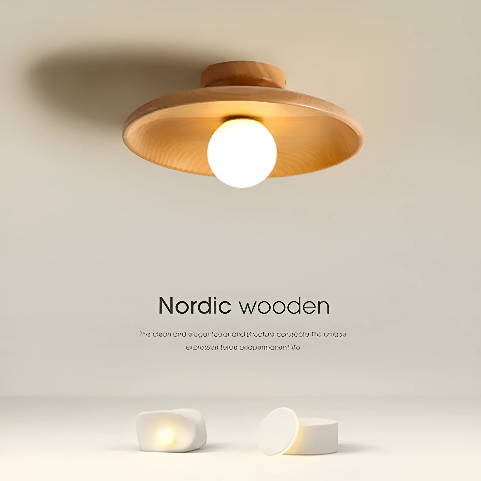 Solid wood and glass ceiling lamp in minimalist design with LED lighting