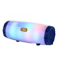 Portable Bluetooth speaker with coloured LED lights in a choice of five colours including black and blue.