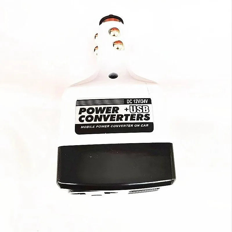 Car power adapter converts cigarette lighter to 220V USB charging with wireless capability