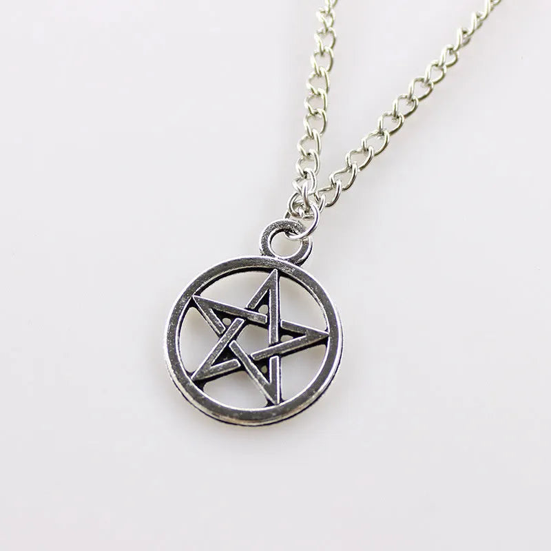 Vintage pentagram necklace with alloy pendant and adjustable chain in bronze finish