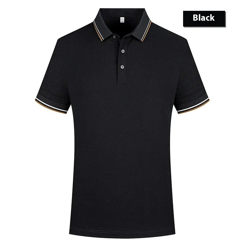 men's casual polo shirt in white with lapel collar and short sleeves, pearl cotton fabric
