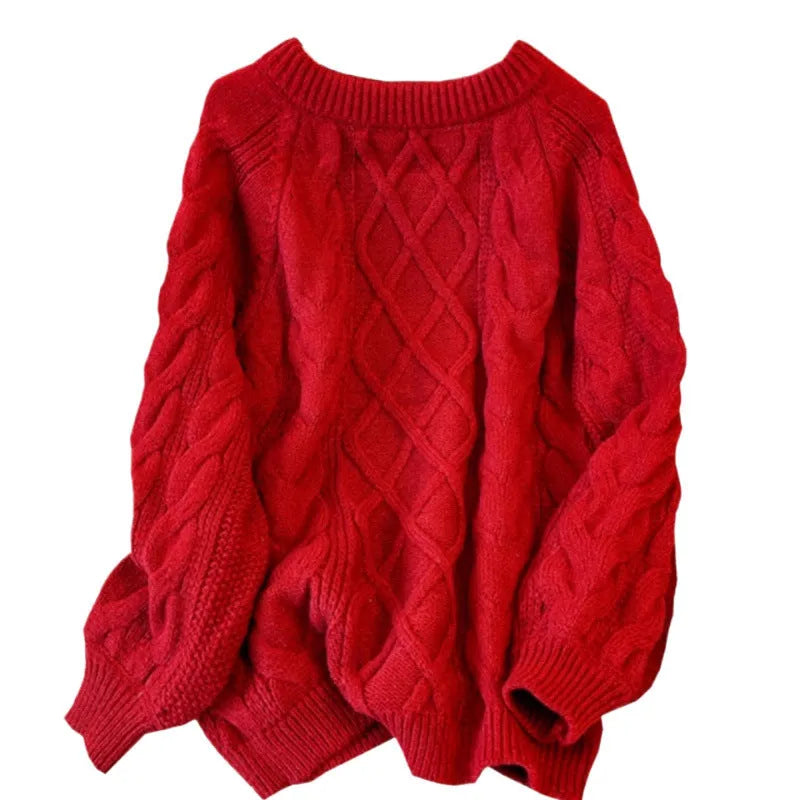 Women's Japanese loose casual knit sweater in solid beige colour, front view