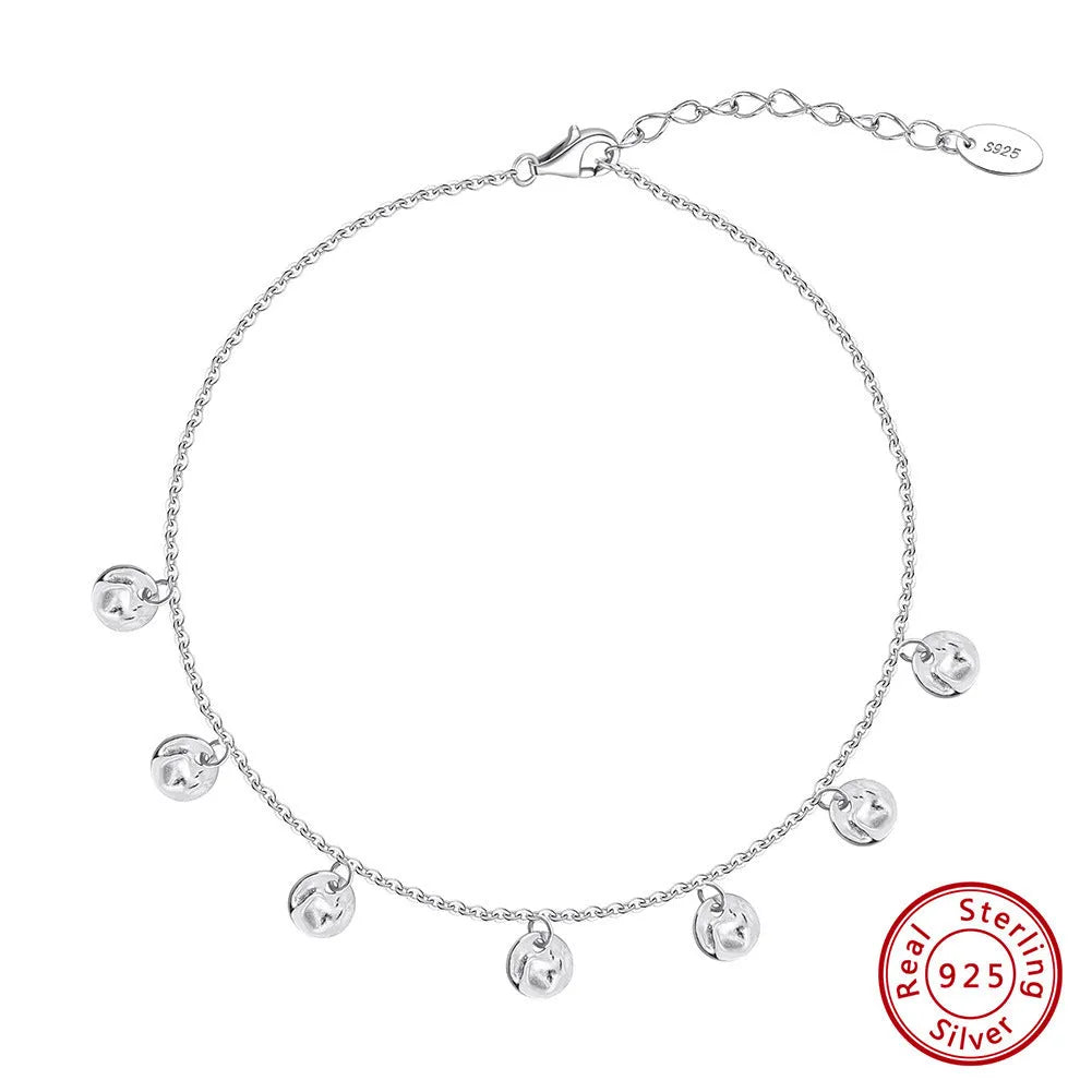 S925 silver geometric round anklet with adjustable chain, available in 14K gold or platinum plating