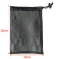 Black mesh drawstring storage bag for children's water ball toys showing three size options
