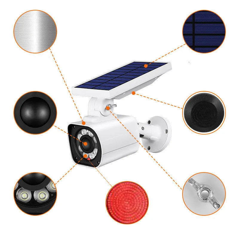 White solar simulation camera security light 5W LED 80OLM IP67 aluminium alloy ABS garden light with 18 lights