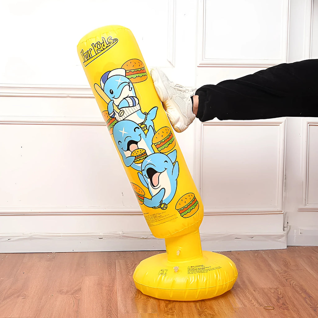 Yellow hamburger pattern inflatable boxing column measuring 120cm tall