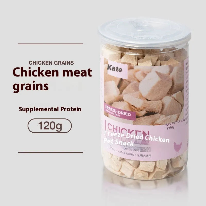 500g chicken freeze-dried cat treats in bag or can packaging showing high-grade chicken pieces