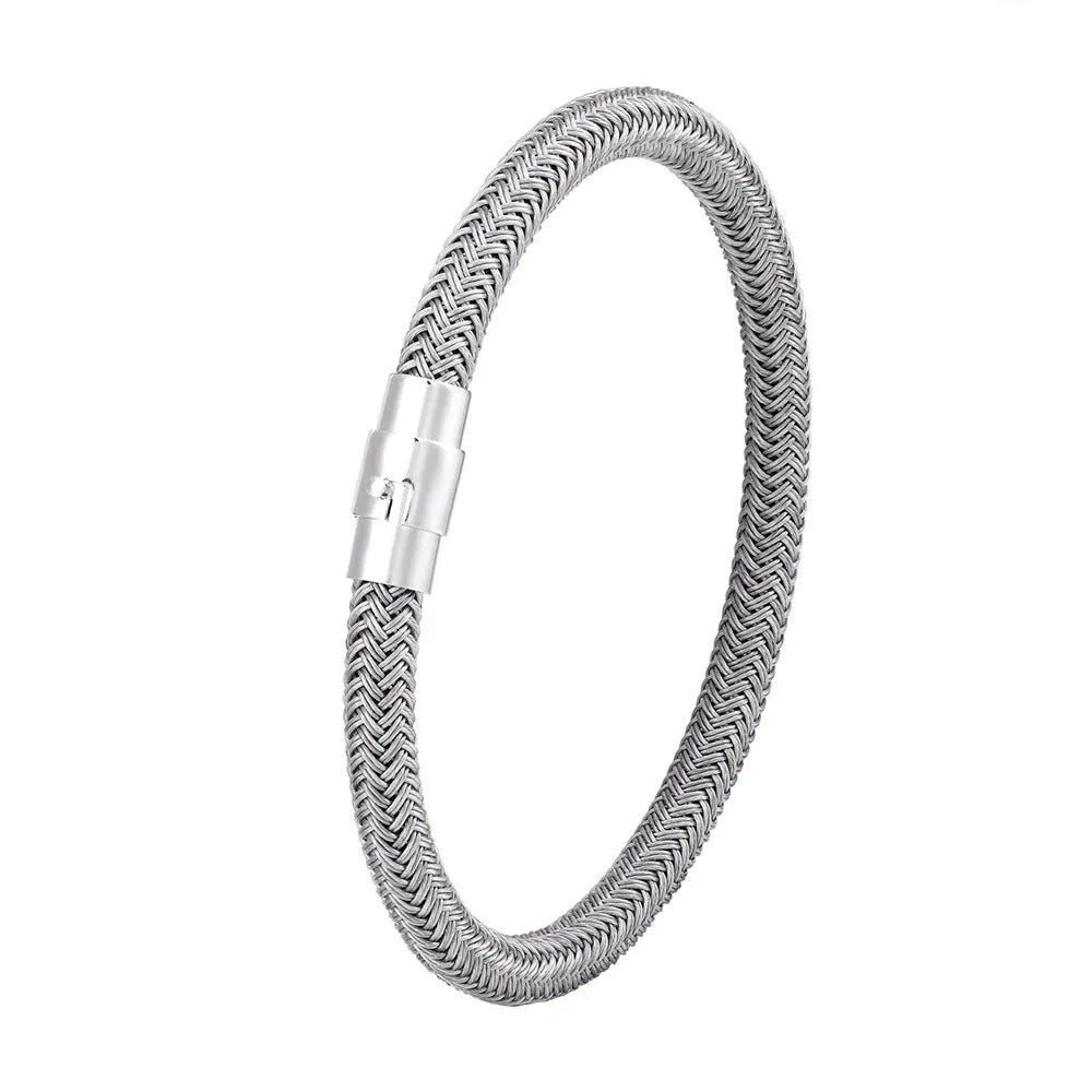 Men's titanium steel geometric wire bracelet with a magnetic clasp in a boyfriend style.