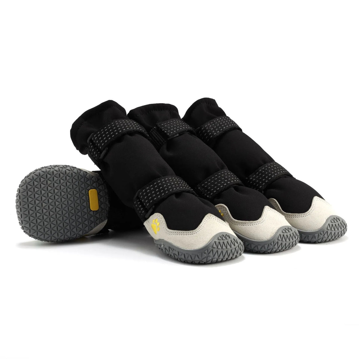 Soft-soled no heel slippage rubber dog shoes for medium large dogs in black and grey cloth