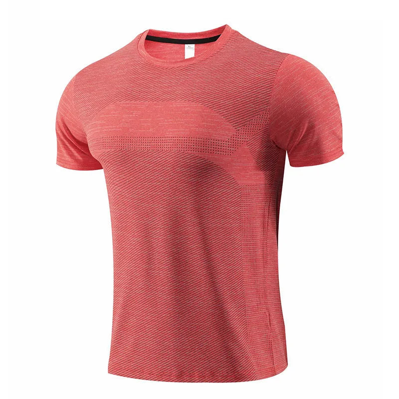 Men's short sleeve running t-shirt in polyester spandex fabric on a size chart