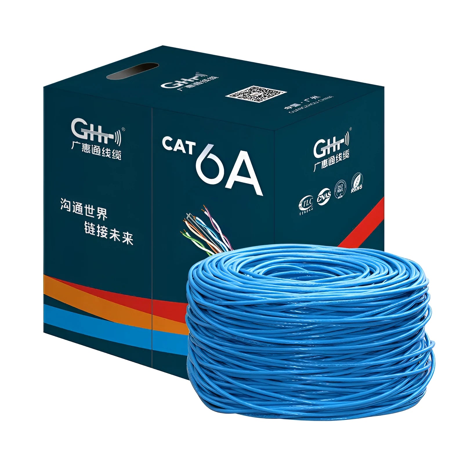 305-metre reel of blue or grey Cat6/Cat6A network cable with oxygen-free copper core