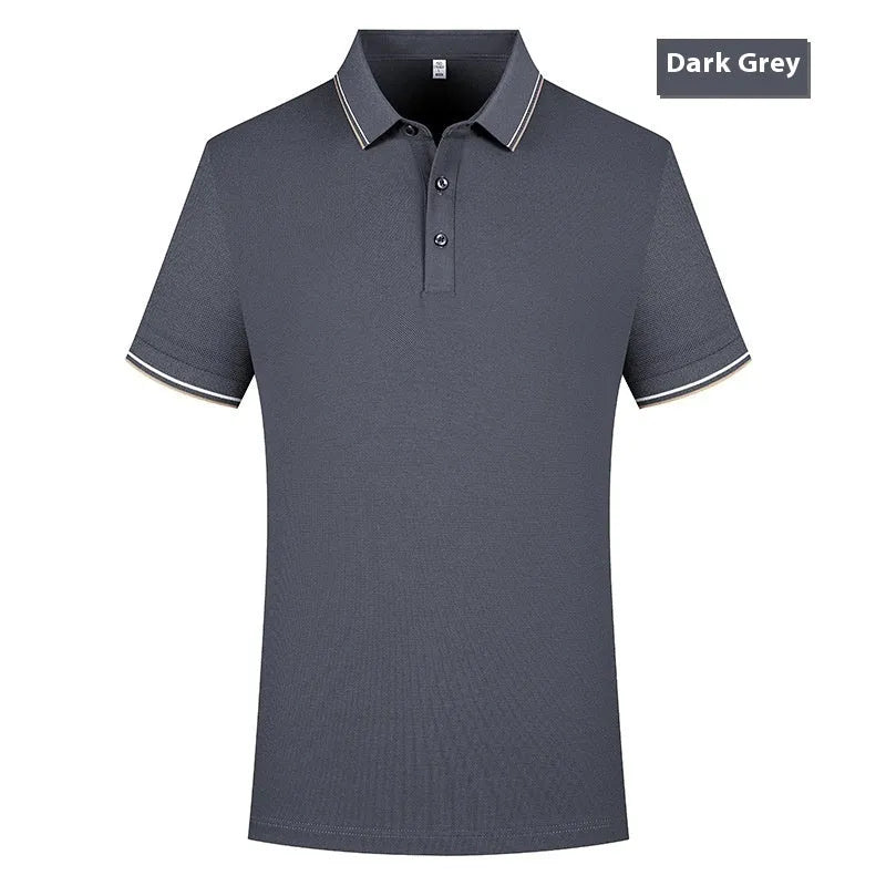 men's casual polo shirt in white with lapel collar and short sleeves, pearl cotton fabric