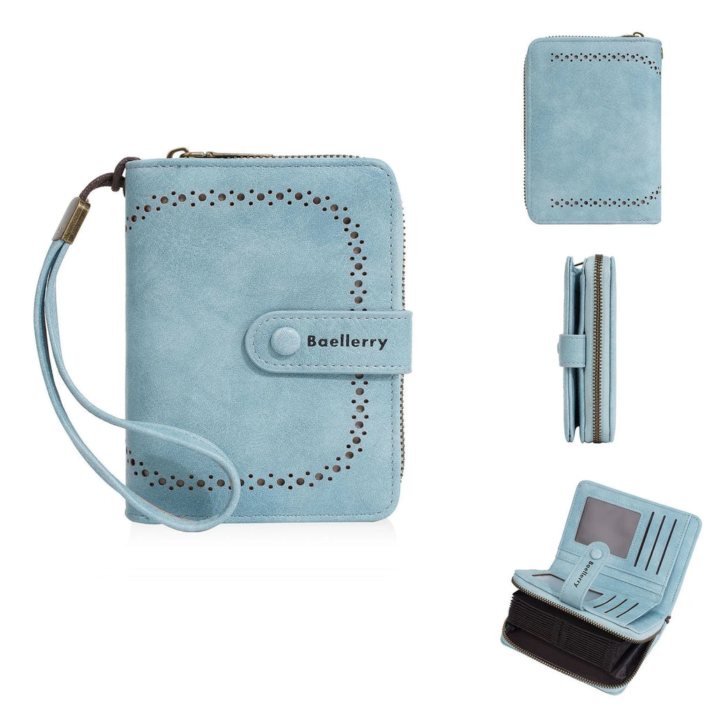 Women's black PU leather zipper coin purse with integrated card holder