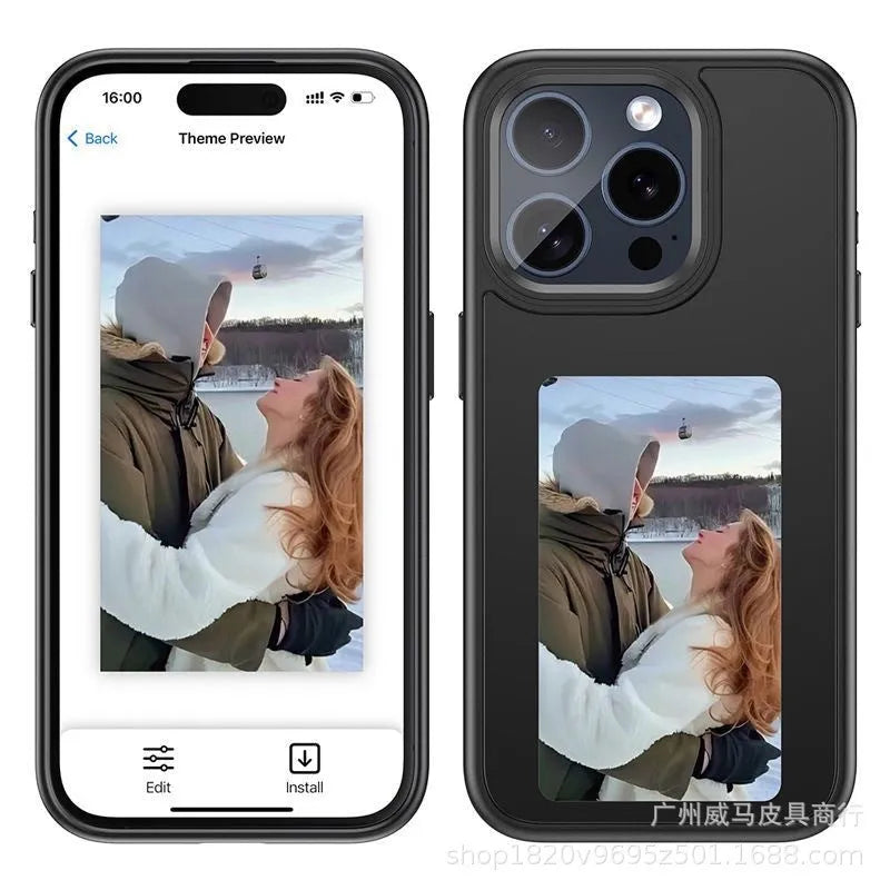 Smart NFC screen projection DIY phone case in black with TPE fall protection for iPhone 13 Pro