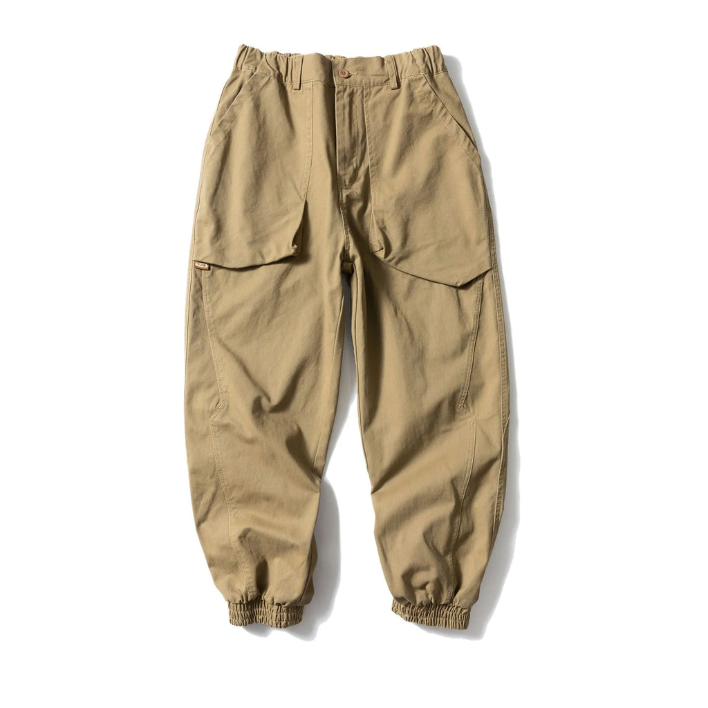 Cotton tapered casual pants with large pockets in Japanese retro style with ankle ties