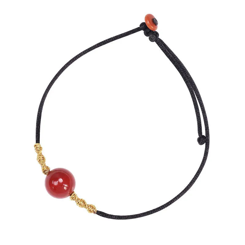 Natural red agate bracelet and necklace set with hand-woven beads in national style