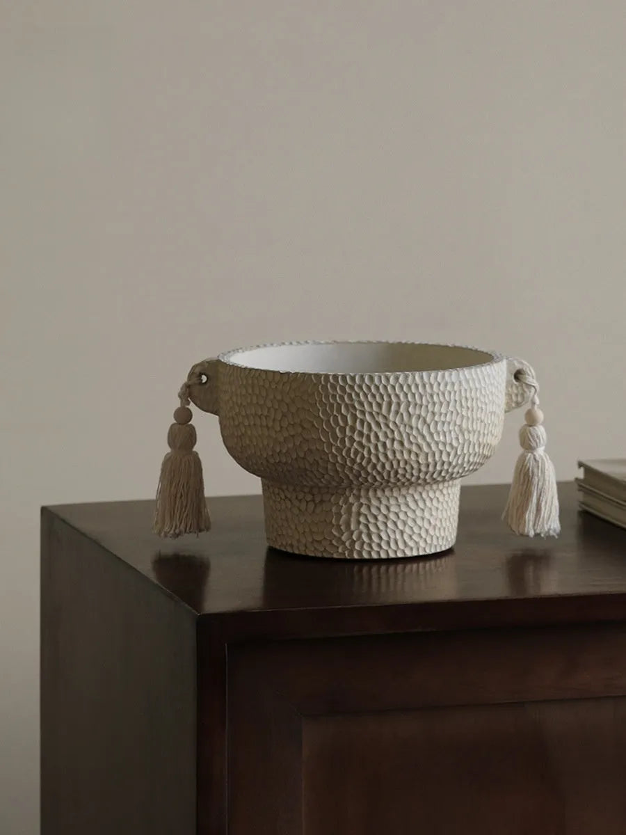 Ceramic succulent pot with tassel flower design in quiet style for home decor