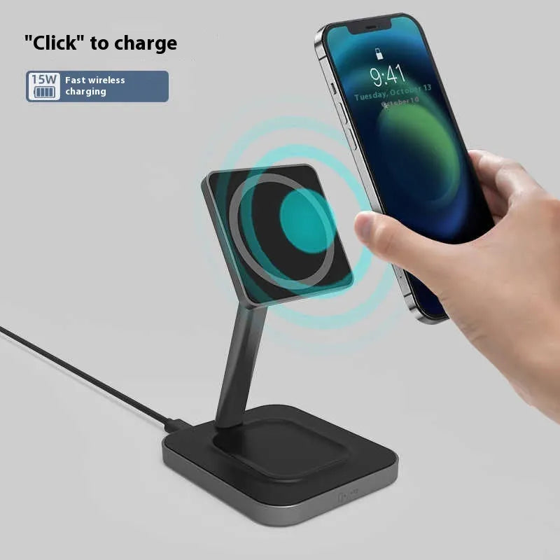 Desktop three-in-one magnetic 15W wireless charger bracket with Type-C interface for phone charging
