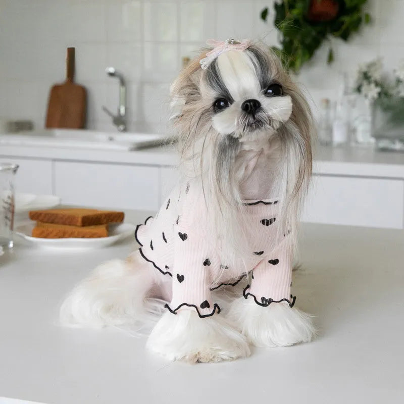 Home Vest Dog Cat New Year Christmas Dress in beige colour fabric with sweet style for pets