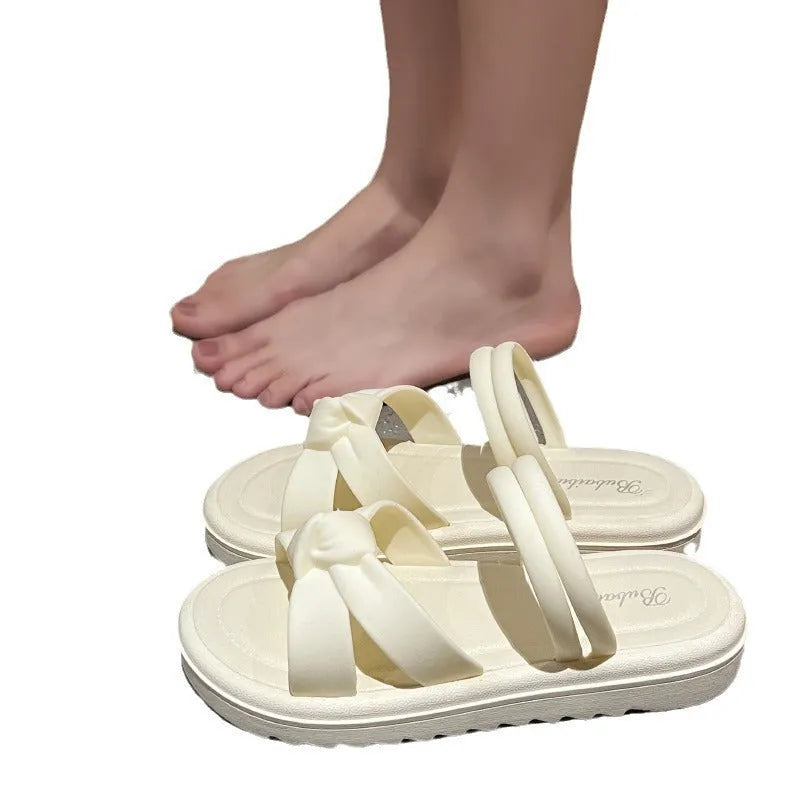 Women's black and white two-way wear sandals with soft thick back and non-slip PVC sole.