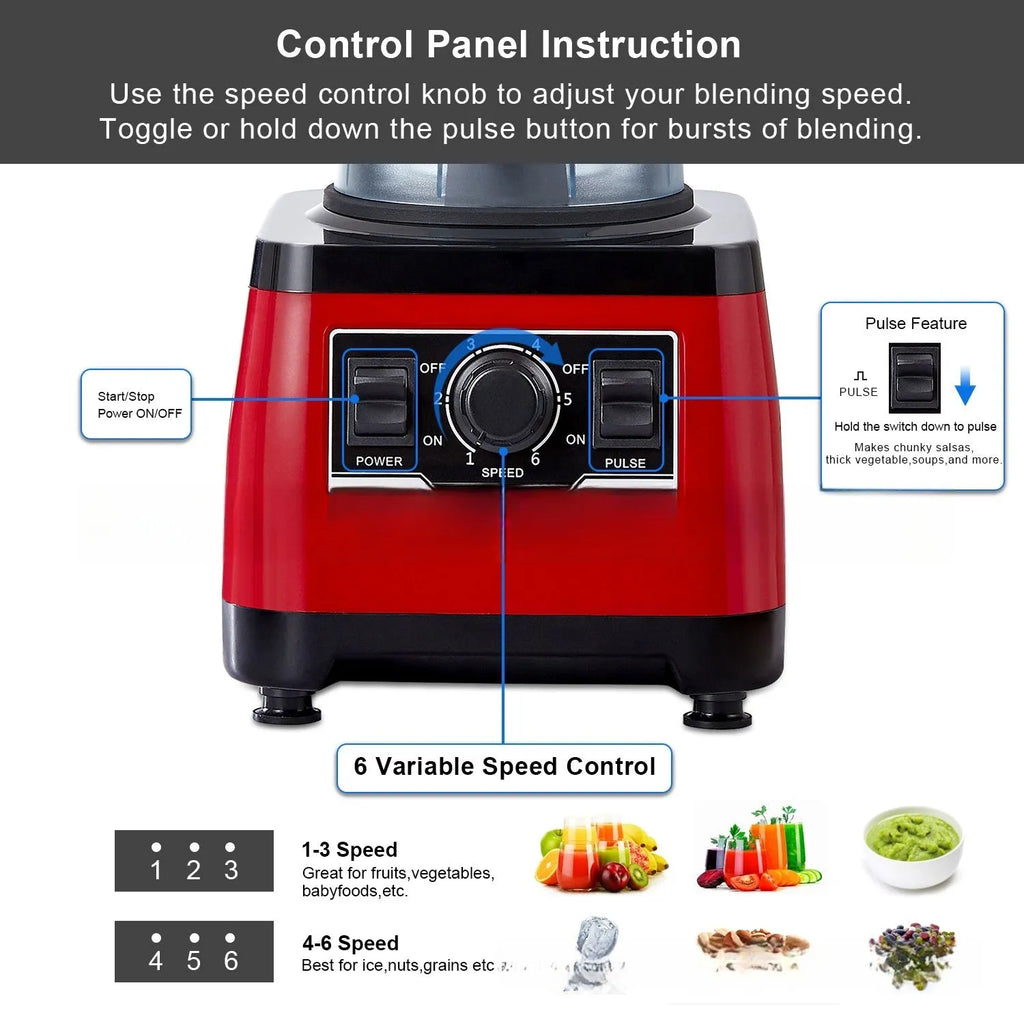 Red industrial style commercial blender with 2L jug and 2200W motor
