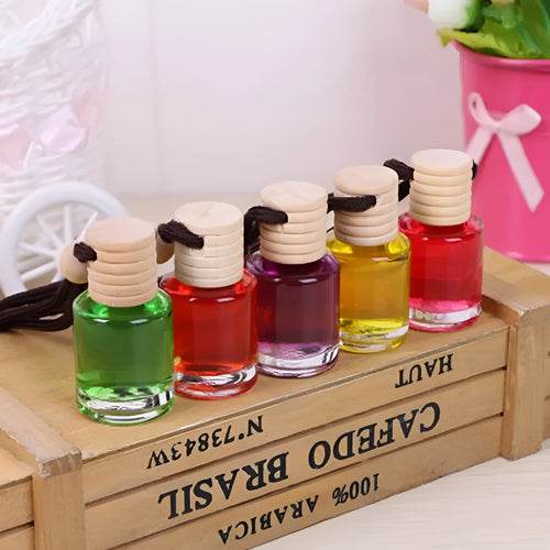 Glass bottle car air freshener hanging ornament with 55g aromatherapy refill options