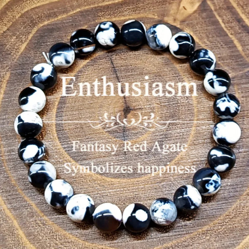 Bohemian ladies bracelet with 8mm natural agate beads and glass components in multiple colour variations