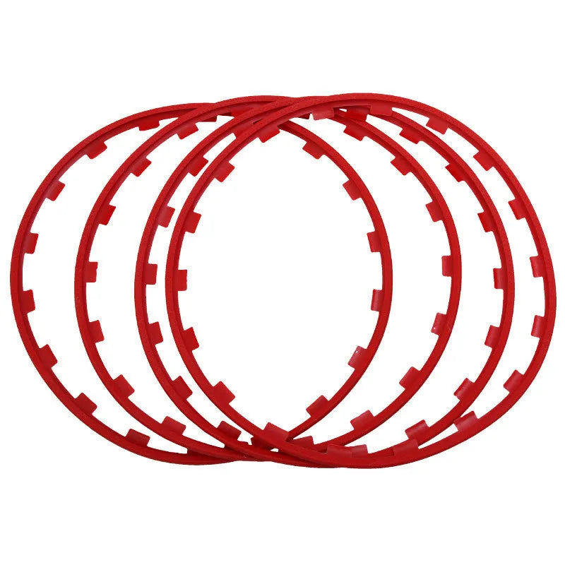 Set of four coloured nylon wheel hub protection rings for car alloy wheels