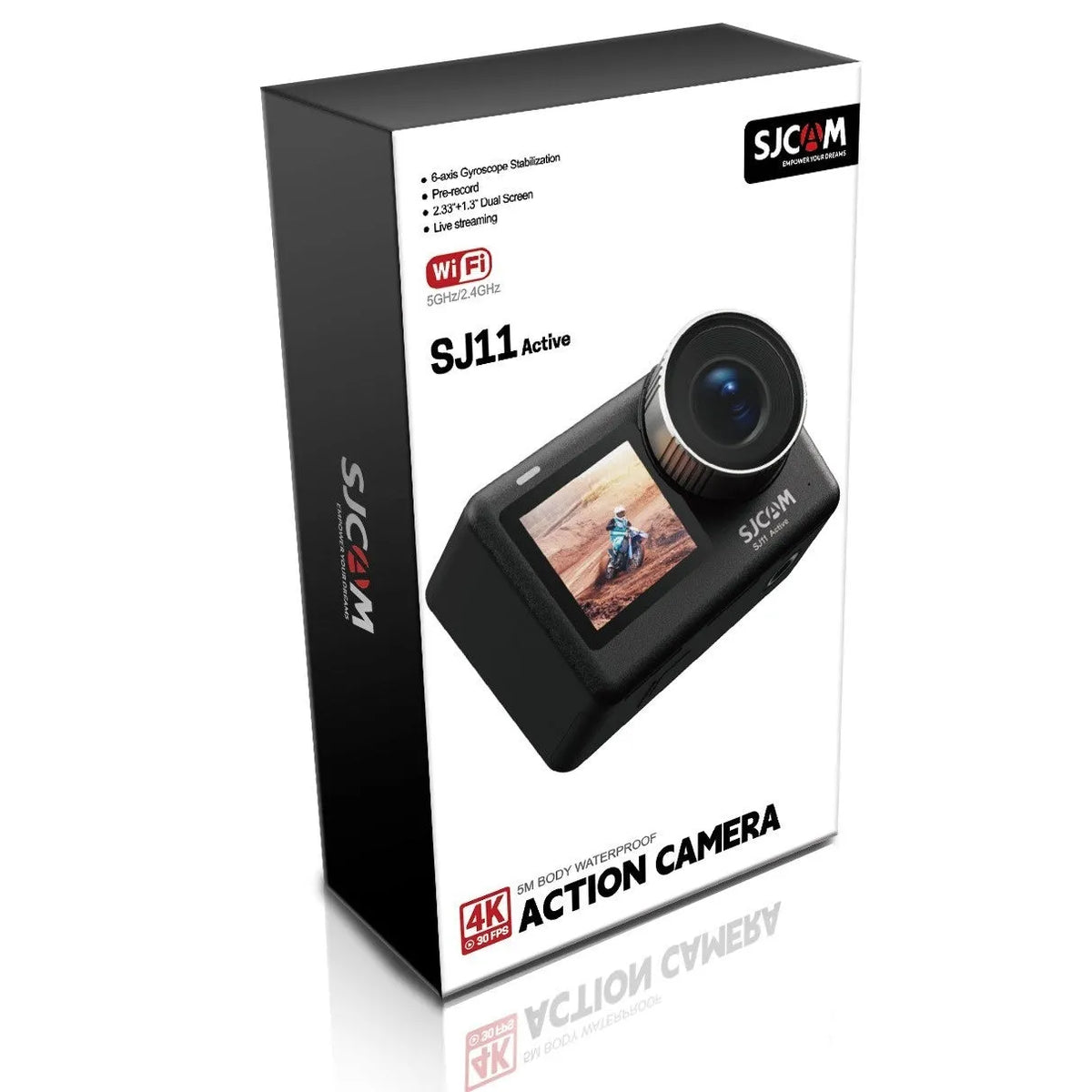 Black HD dual screen recorder measuring 64.5 x 45 x 31.5mm for riding and diving use