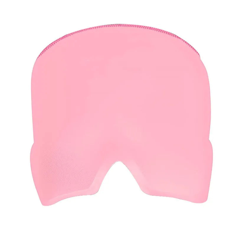 Black reusable ice gel headache relief eye mask on a white background.
