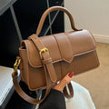 Women's PU messenger bag horizontal square shape 22cm wide in beige colour with front sandwich pocket