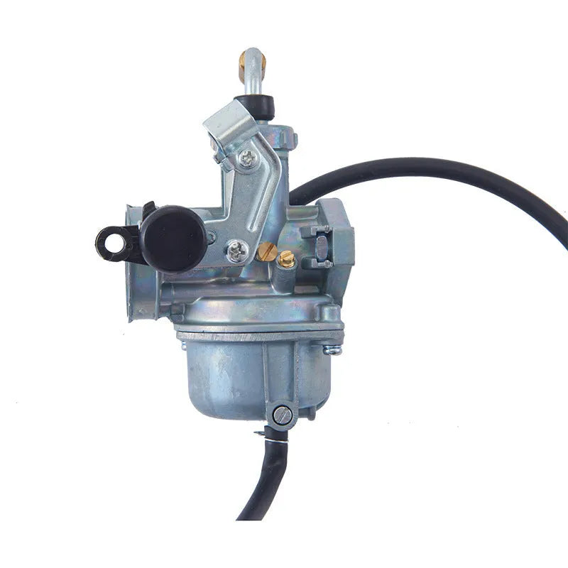 Motorcycle carburetor assembly showing flat suction plunger design for engine parts replacement