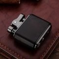 Wooden retro kerosene lighter in Ebony finish with compact 53x50x20mm size and gift box