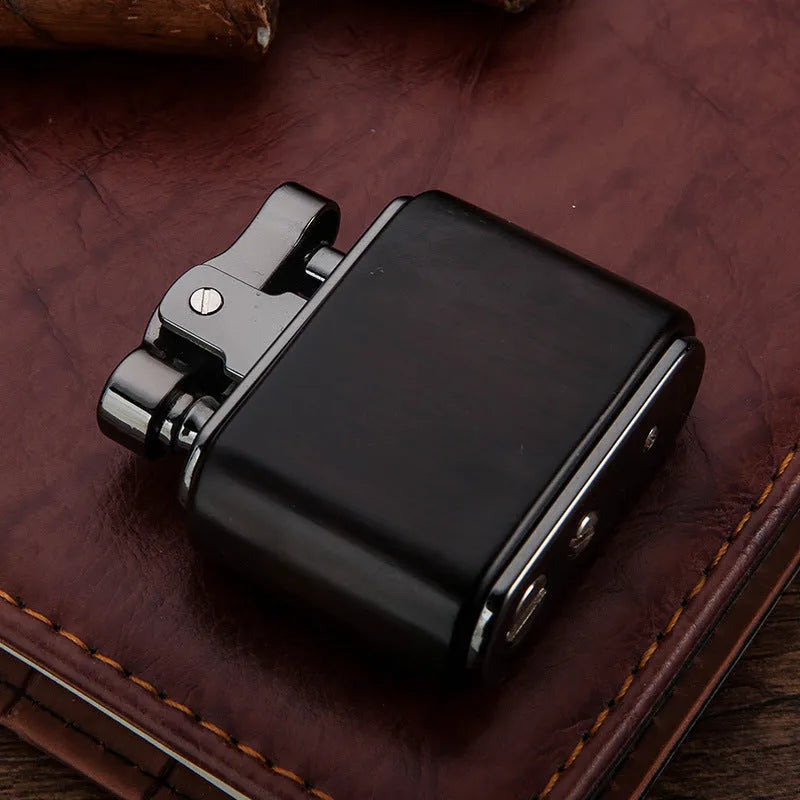 Wooden retro kerosene lighter in Ebony finish with compact 53x50x20mm size and gift box