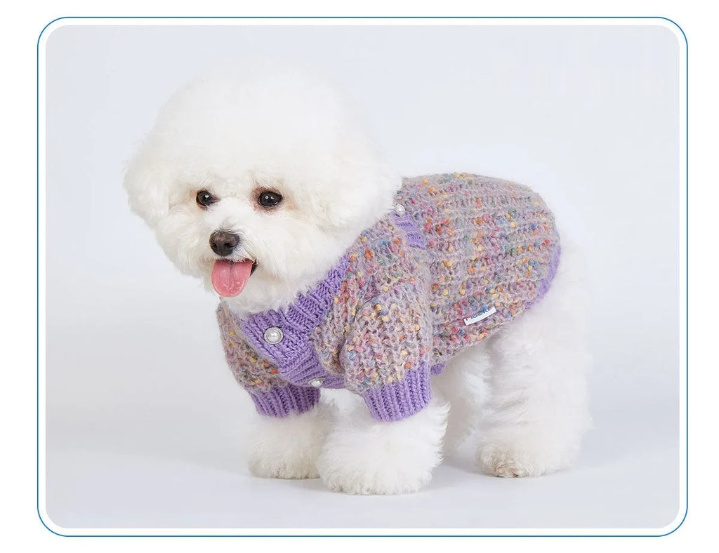 Purple dog cardigan sweater for XL and XXL pets in casual polyester design