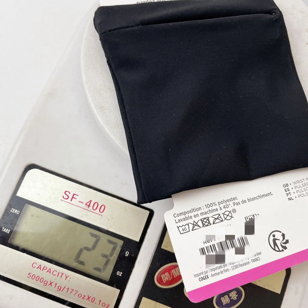 Compact black wrist armband bag for mobile phone, shown with dimensions 10cm by 10.5cm.