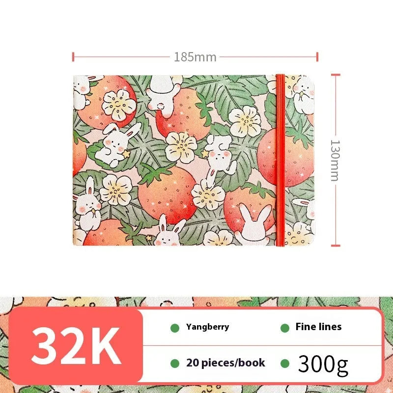 Feiluniao handmade fabric watercolour notebook with illustrated cover, open to show blank paper pages.