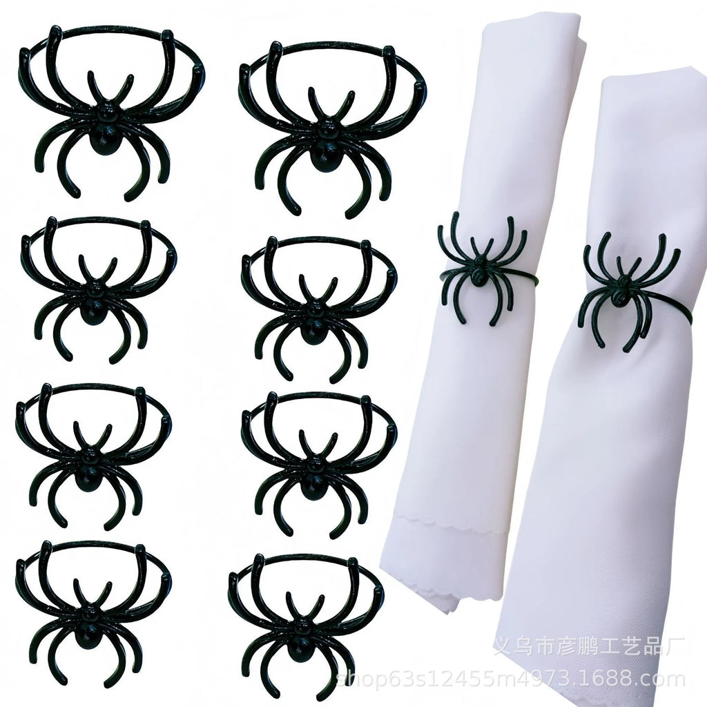 Six black alloy spider napkin rings for Halloween table decoration