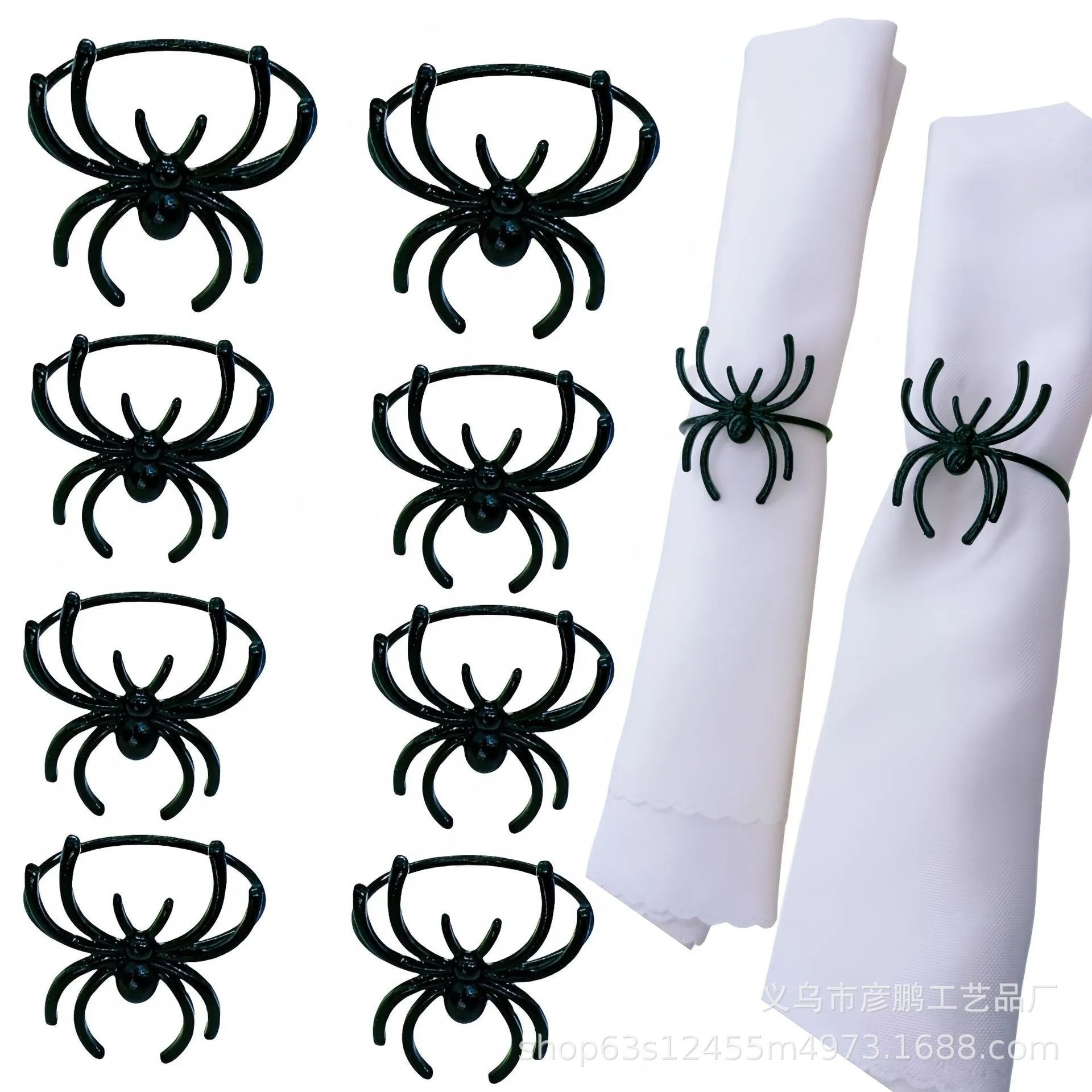 Six black alloy spider napkin rings for Halloween table decoration